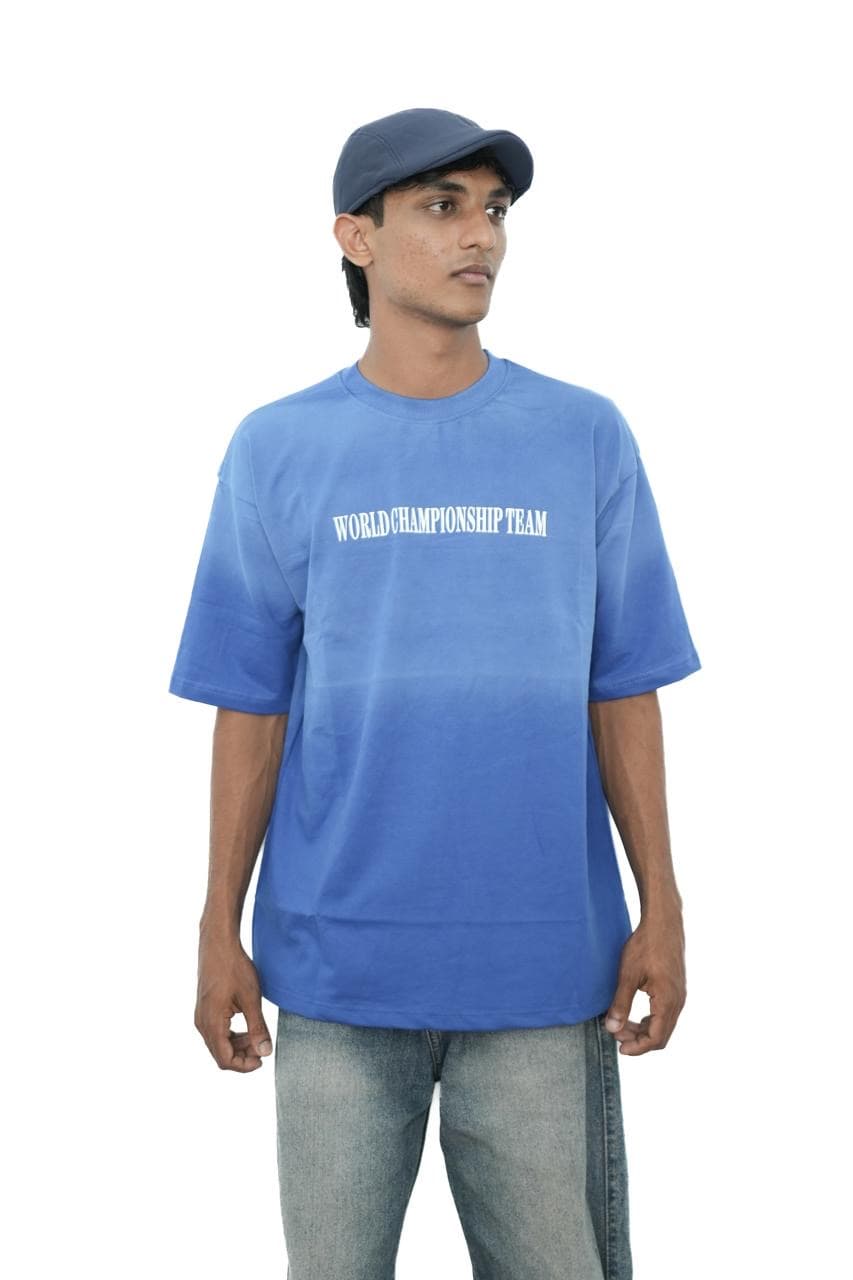 Blue Oversized Printed T-Shirt front view