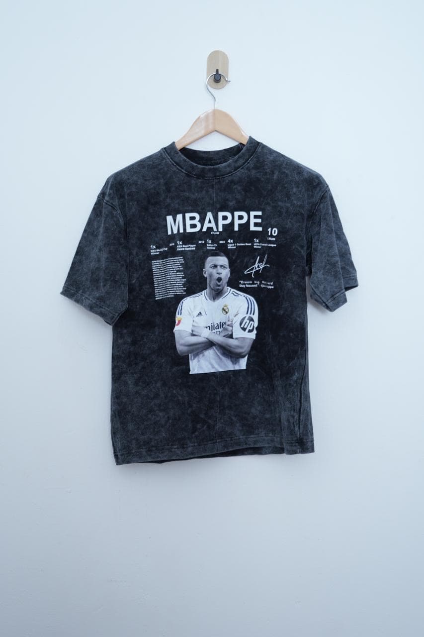 Mbappe Printed Oversized Acid Wash T-Shirt front view